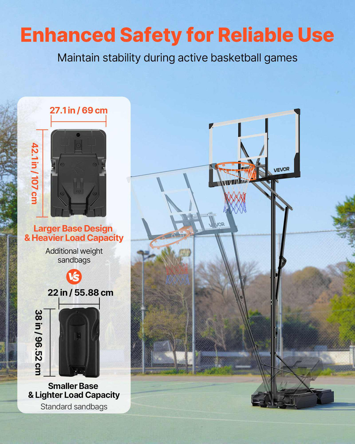 Portable Basketball Stand, 7.7 to 10 ft Height Adjustment Basketball Hoop & Goal, Portable Basketballs Hoop with 48 inch PC Backboard & Wheels for Kids, Teens, Adults in Driveways, Pools