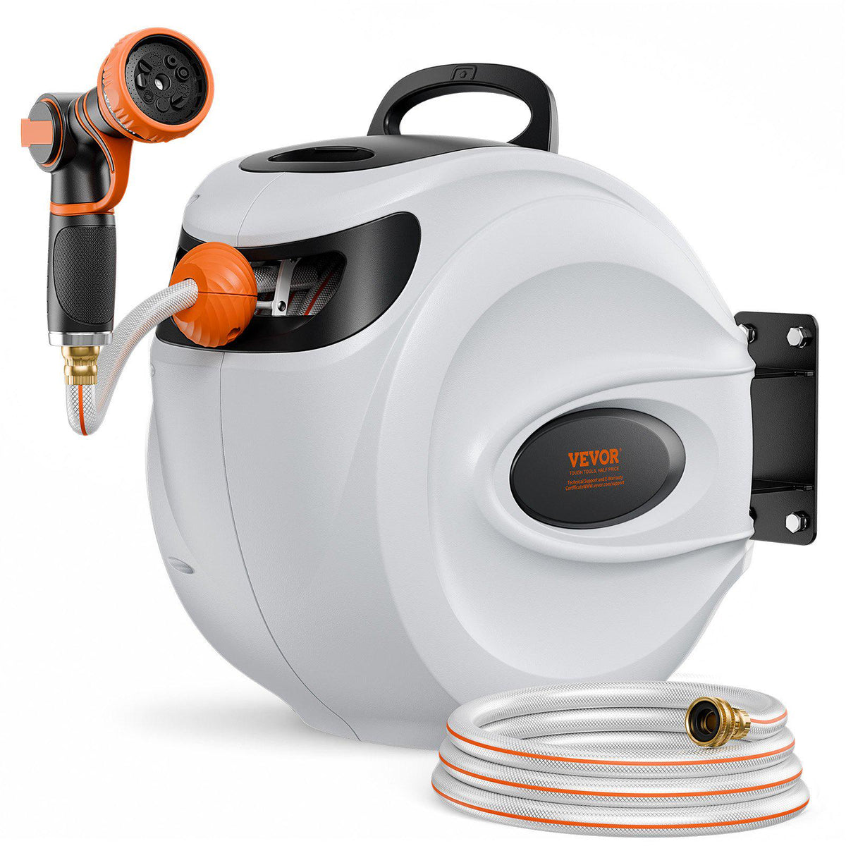 Retractable Hose Reel, 84 ft x 5/8 inch, 180° Swivel Bracket Wall-Mounted, Garden Water Hose Reel with 9-Pattern Nozzle, Automatic Rewind, Lock at Any Length, and Slow Return System