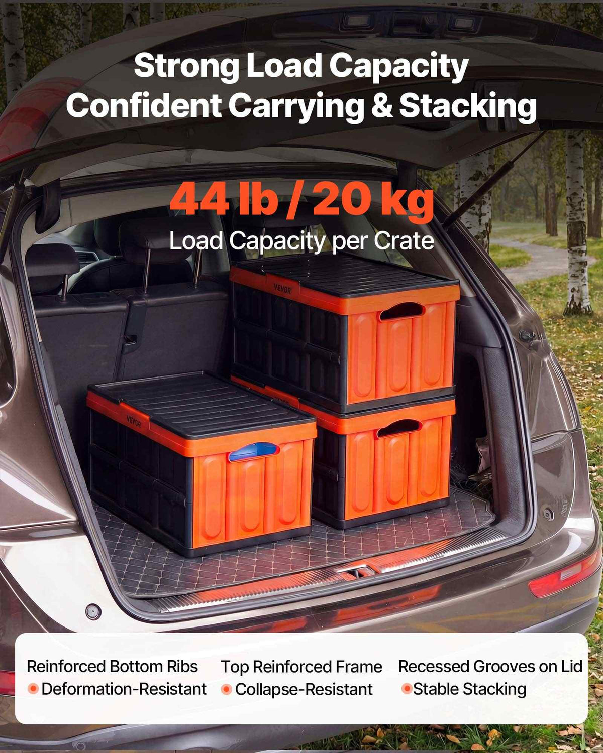 Plastic Collapsible Storage Bins with Lids, 45L 3Packs, Stackable Folding Storage Crates with Handles, Holds 44 lbs Per Bin, Heavy Duty Containers, Space-Saving Baskets, for Home Organizing