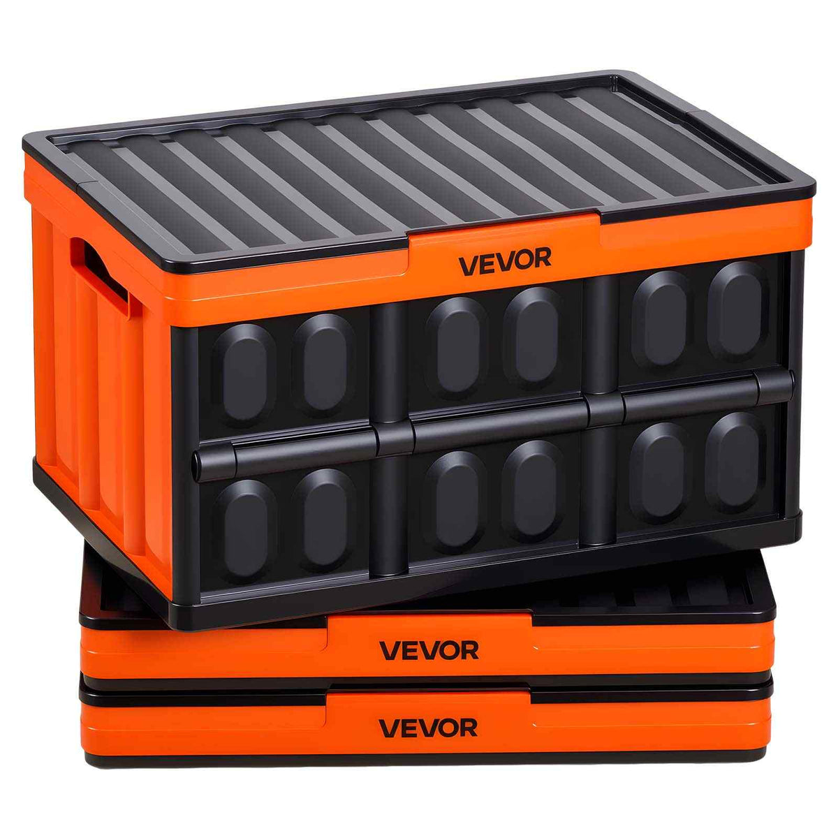 Plastic Collapsible Storage Bins with Lids, 45L 3Packs, Stackable Folding Storage Crates with Handles, Holds 44 lbs Per Bin, Heavy Duty Containers, Space-Saving Baskets, for Home Organizing