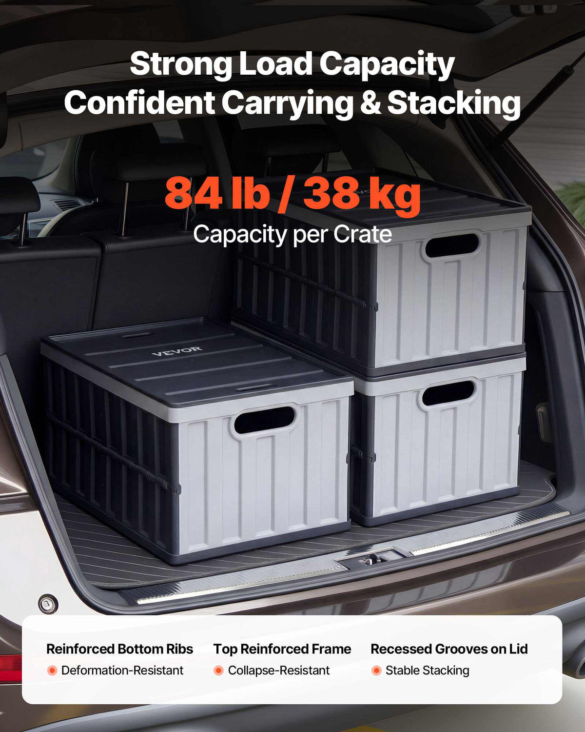 Plastic Collapsible Storage Bins with Lids, 65L 3 Packs, Stackable Folding Storage Crates with Handles, Holds 84 lbs Per Bin, Heavy Duty Containers, Space-Saving Baskets, for Home Organizing