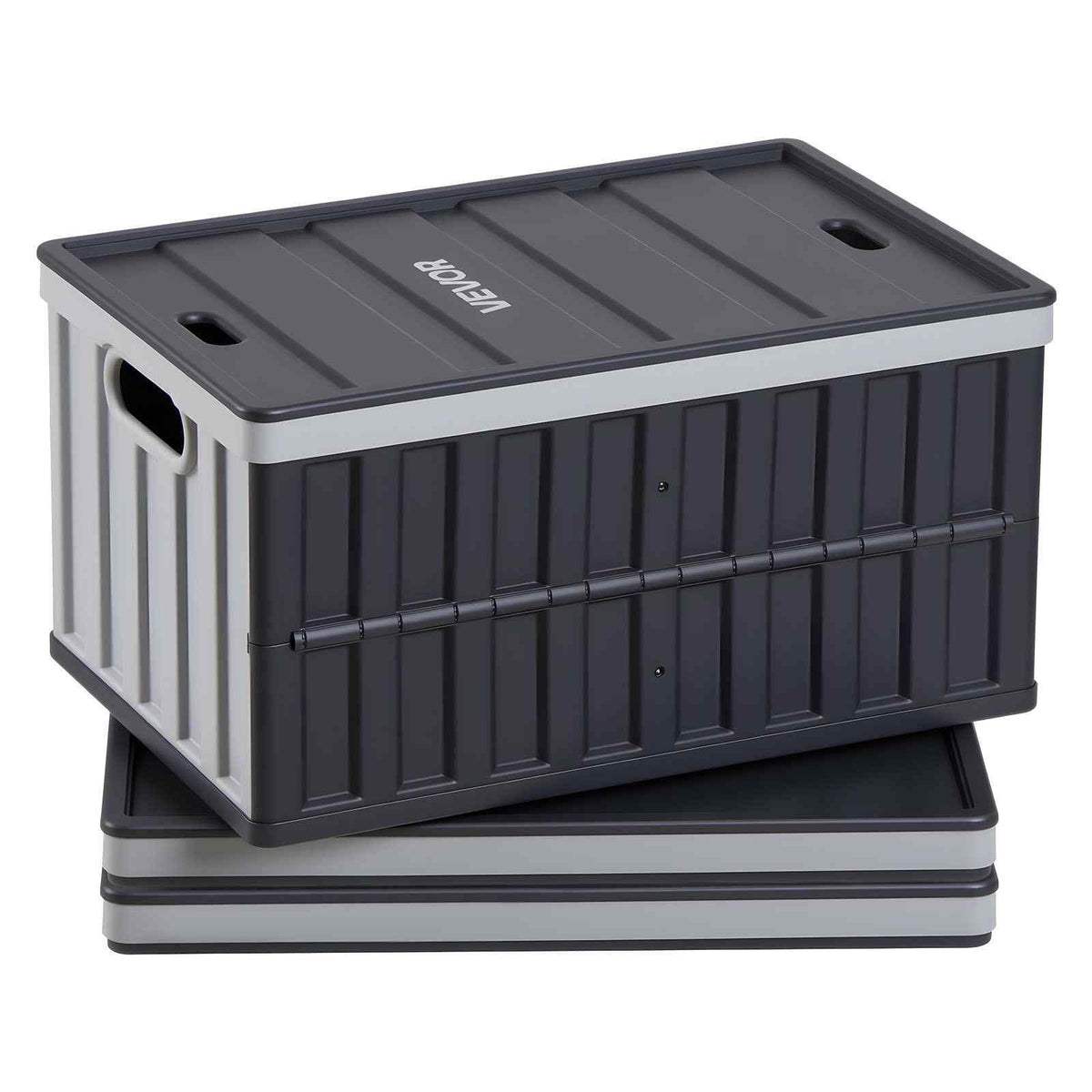 Plastic Collapsible Storage Bins with Lids, 65L 3 Packs, Stackable Folding Storage Crates with Handles, Holds 84 lbs Per Bin, Heavy Duty Containers, Space-Saving Baskets, for Home Organizing
