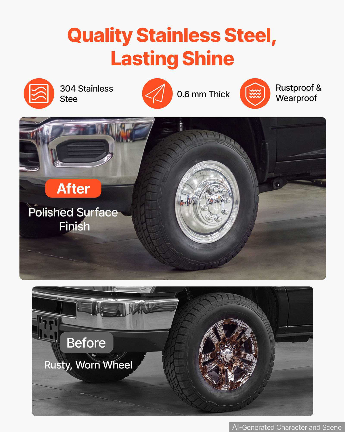17-Inch Wheel Simulators 8 Lug Stainless Steel Front and Rear Wheel, Fit for 2003-2021 Dodge Ram 3500 Dually Truck Models, 5 Hand Holes, Mirror Polished Finish, Bolt On Hubcaps Covers, 4pcs