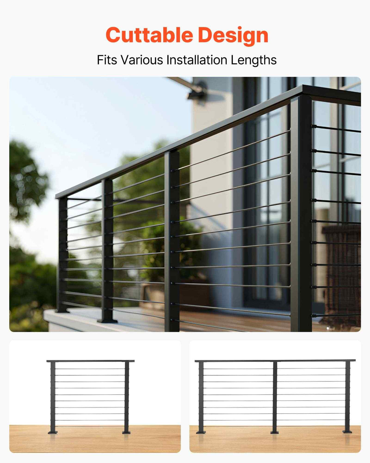 6.5 ft Complete Cable Railing Kit with Post, 36 inch Tall Matte Black Stainless Steel Handrail Cuttable for Outdoor/Indoor Steps, Level Hole Drilled Railing Posts System for Stairs,Deck,Balcony