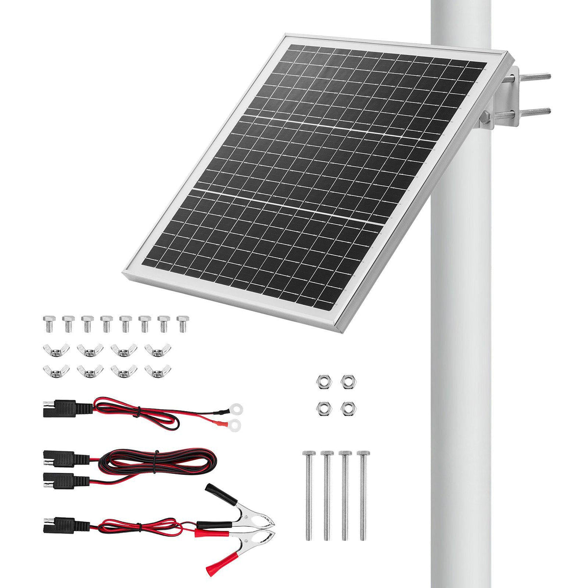 20W 12V Solar Panel Battery Charger, Solar Battery Trickle Charger Maintainer with Built-in Controller & 0-60° Adjustable Pole Mount Bracket, IP67 for Gate Fence Farm Lawn (Fit 1.5" - 3" Poles)