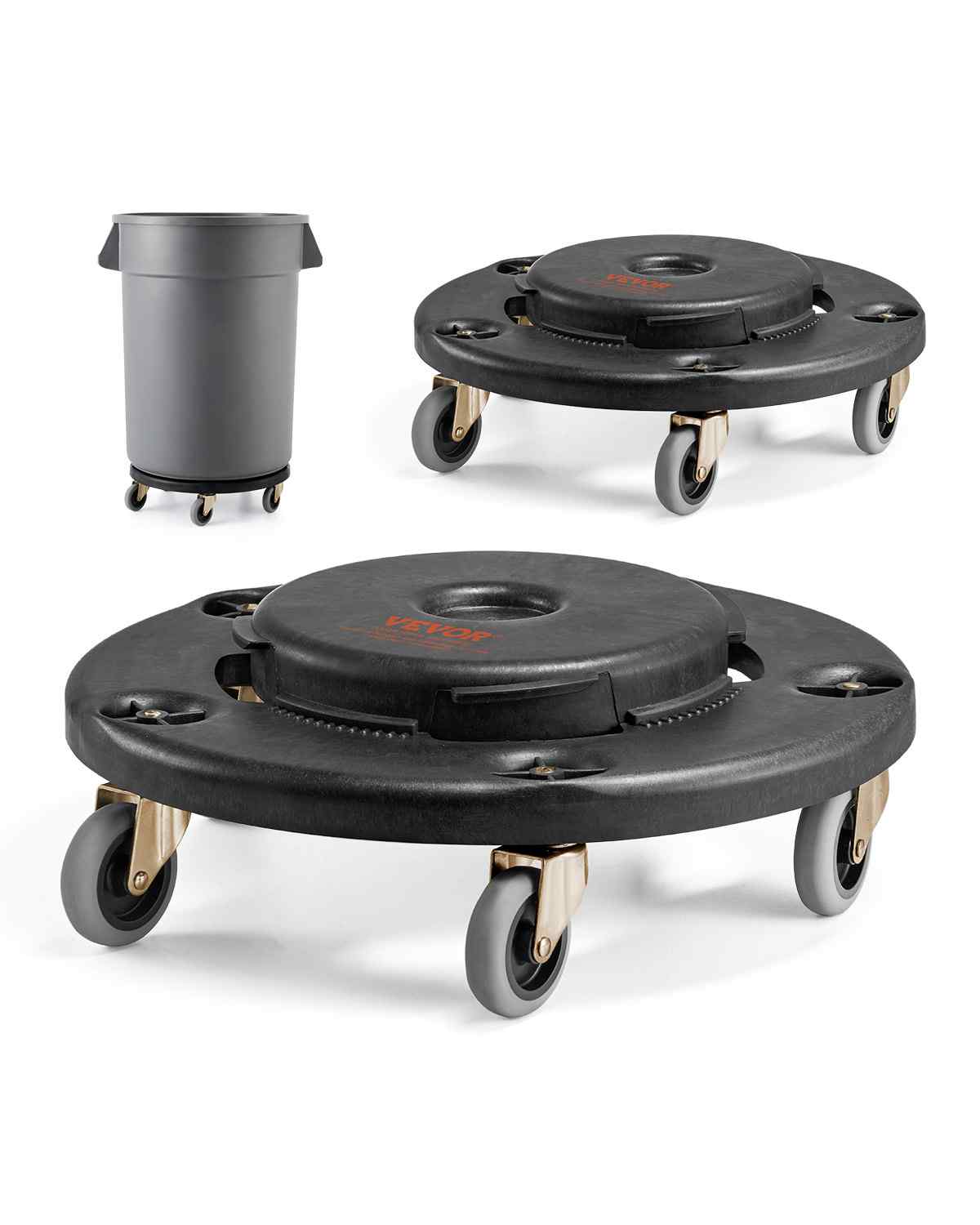 Trash Can Dolly, Fit 20, 32, 44, 55 Gallon Containers, 2 Packs Round Trash Can Roller Base with 4 Lockable Wheels, 500lbs Heavy Duty Barrel Dolly, Multi-Functional Rolling Dolly Cart