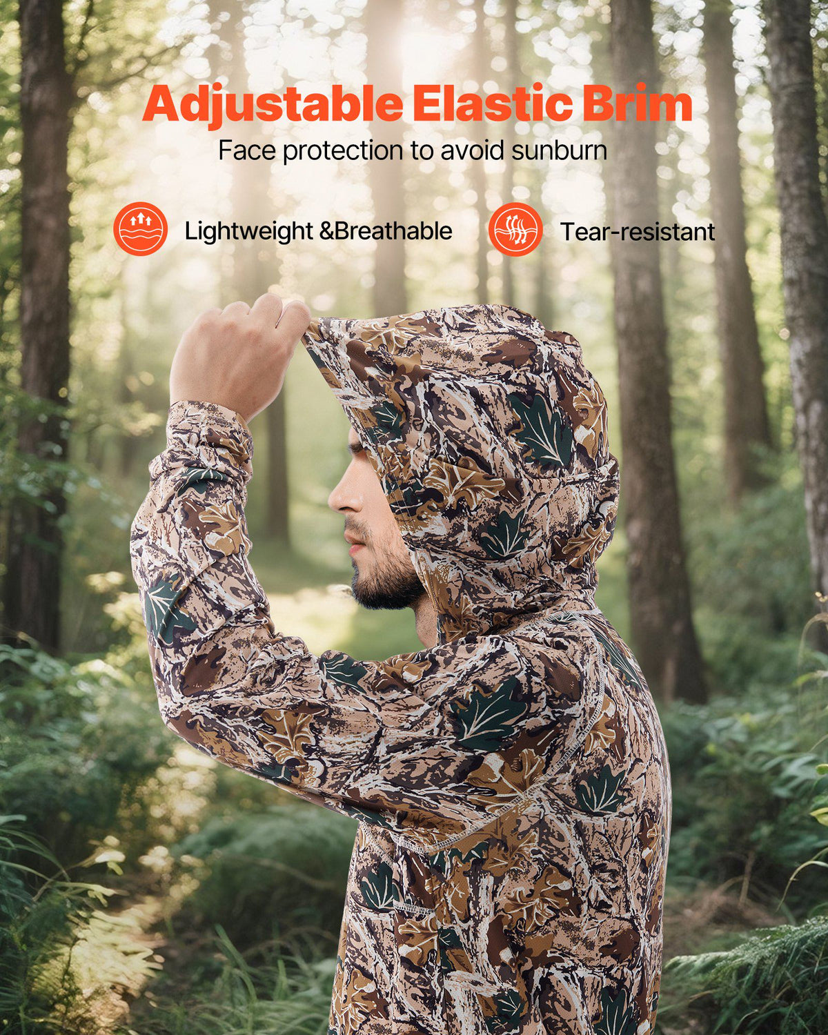 Camo Hoodie, Small Size, Men Pullover Hooded Sweatshirt, Moisture Wicking & Breathable, Quick-dry, Hiking Fishing Shirt with Hood, Long Sleeves Hunting Shirts for Spring & Summer Outdoor Work