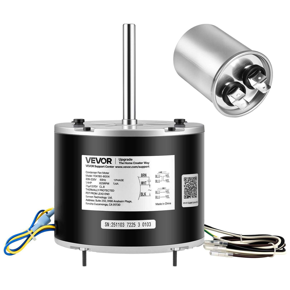 Condenser Fan Motor with Capacitor, 1/4HP 825RPM 208-230V, Compatible with GE Genteq 5KCP39LFBE31S 5KCP39LFY534AS, Lennox 12Y65 (92W75), Carrier HC39GE242 HB39GQ232, Amana Janitrol 0131M00014PS