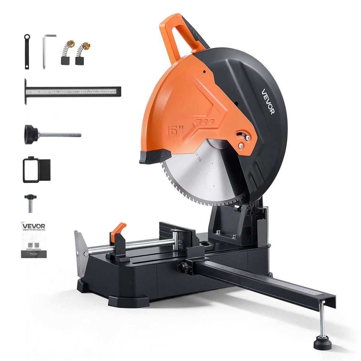 Chop Saw 16-inch Cold Cut Blade 3000 W Powerful Motor Cut Off Saw, For Cutting Metal, -45° to 45° Adjustable Angle, Efficient Dry Cutting, Stable, with Thickened Blade Guard and Scale Ruler