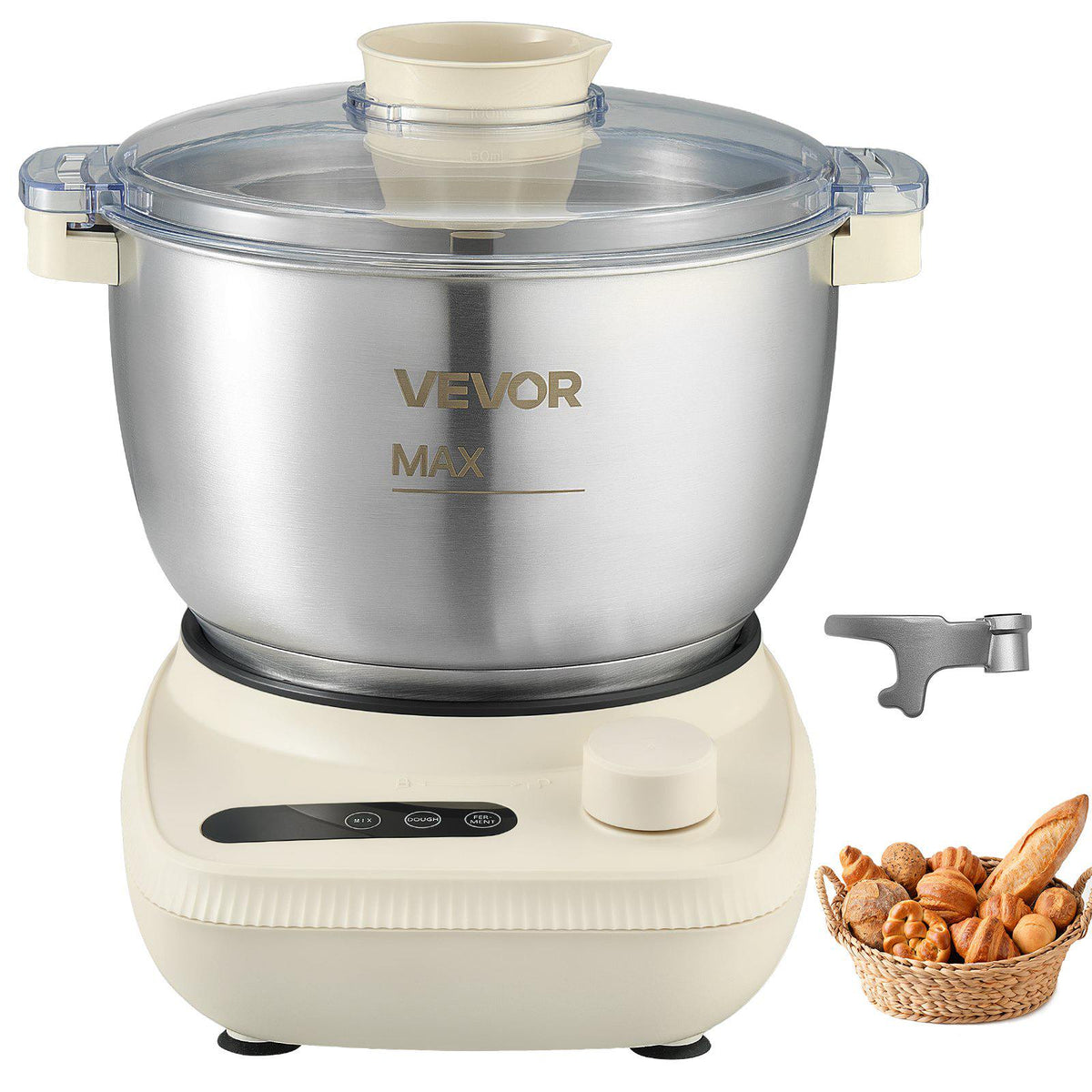 Dough Mixer 5.3 Quart Electric Dough Maker with Ferment Function, for Pizza, Pasta, and Sourdough, 304 Stainless Steel Bowl, Timer, Face-up Control Panel, Household Dough Kneading Machine