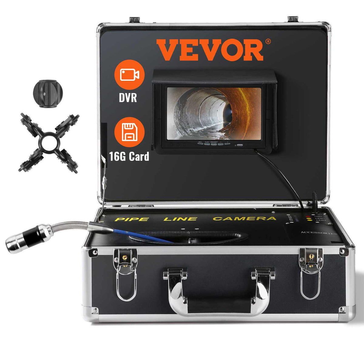 Sewer Camera, 165 ft/50 m, 7" Screen Pipeline Inspection Camera with DVR Function, Waterproof IP68 Camera, 12pcs Adjustable LED, with a 16 GB SD Card for Sewer Line, Duct Drain Pipe Plumbing