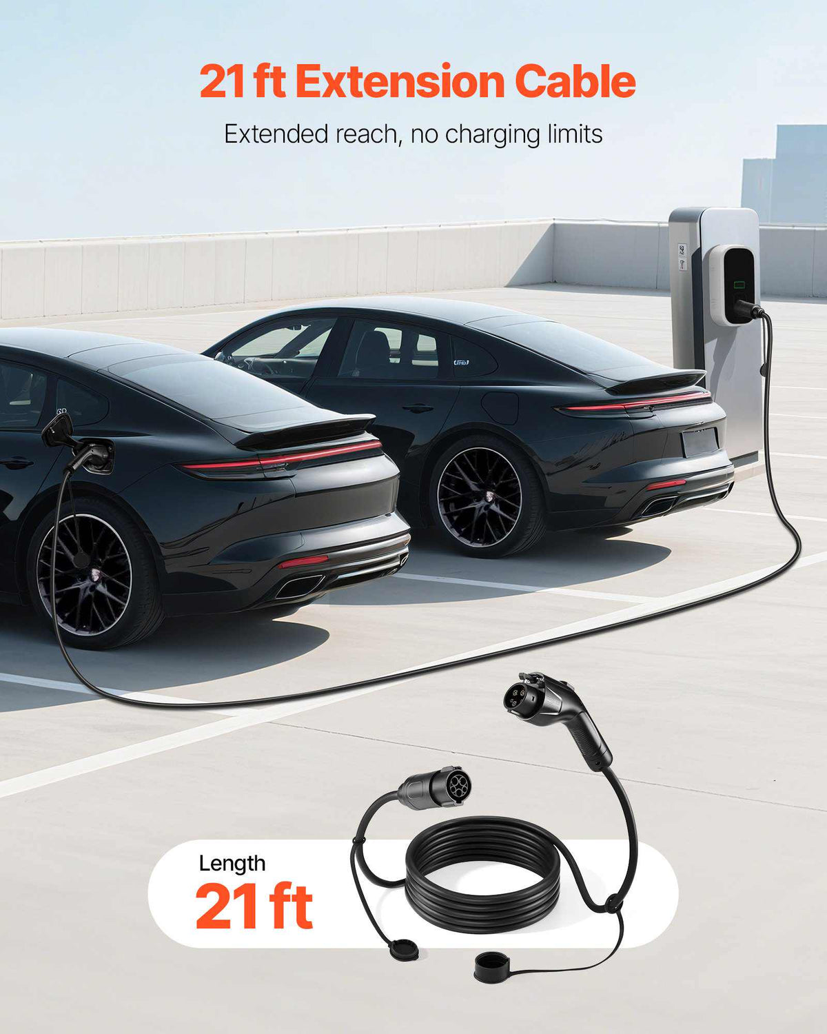 EV Charger Extension Cable, 32Amp 21 ft J1772 Extension Cord Compatible with 120V-240V SAE J1772 Electric Vehicle Chargers, Level 1/Level 2 IP66 Heavy Duty Car Charging Cable with Carrying Bag
