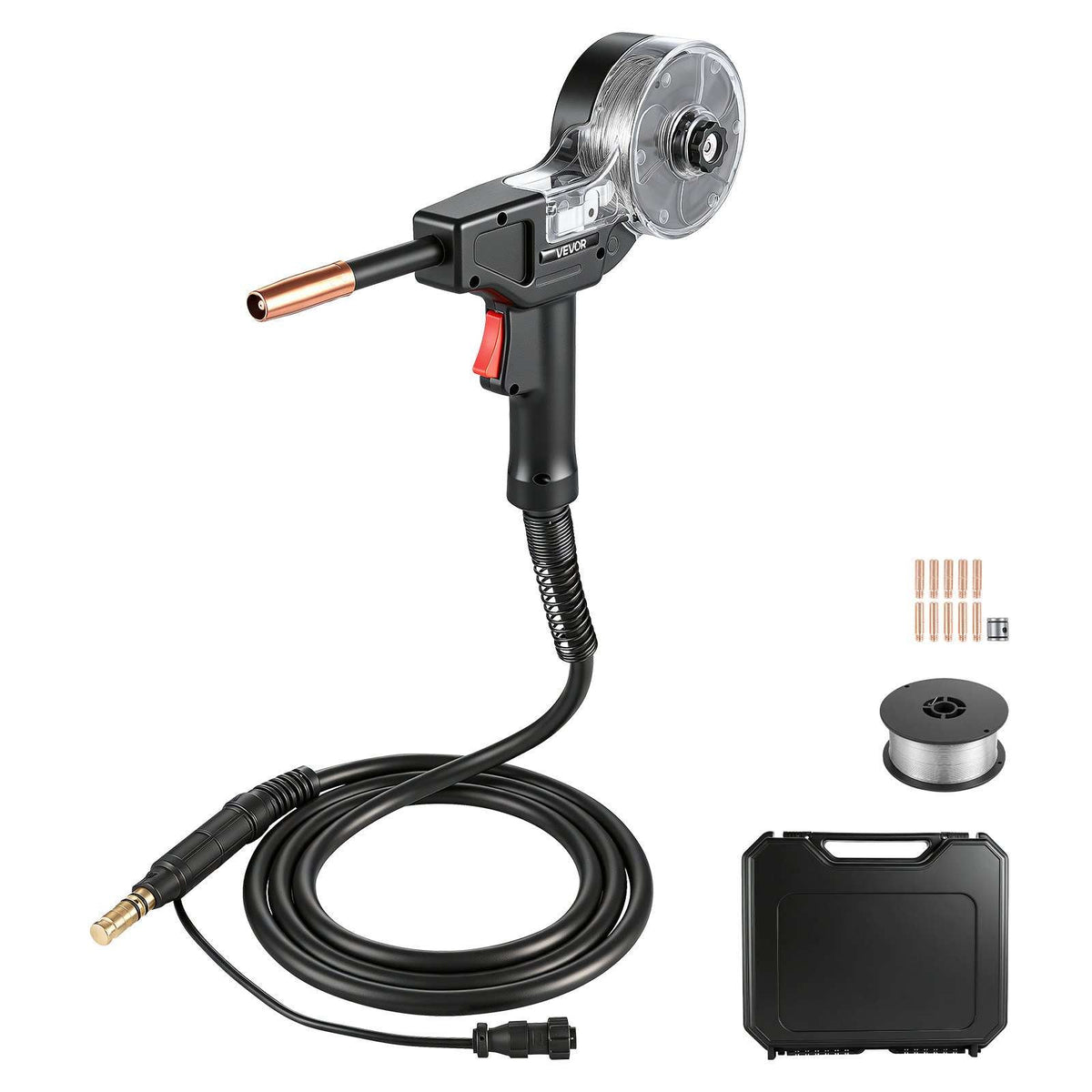 130Amp Spool Gun with 10FT Cable, Replacement for Lincoln Magnum 100SG K2532-1 - with 11PCS Mig Welding Contact Tips, ER4043 0.035" Aluminum Mig Welding Wire & Toolbox