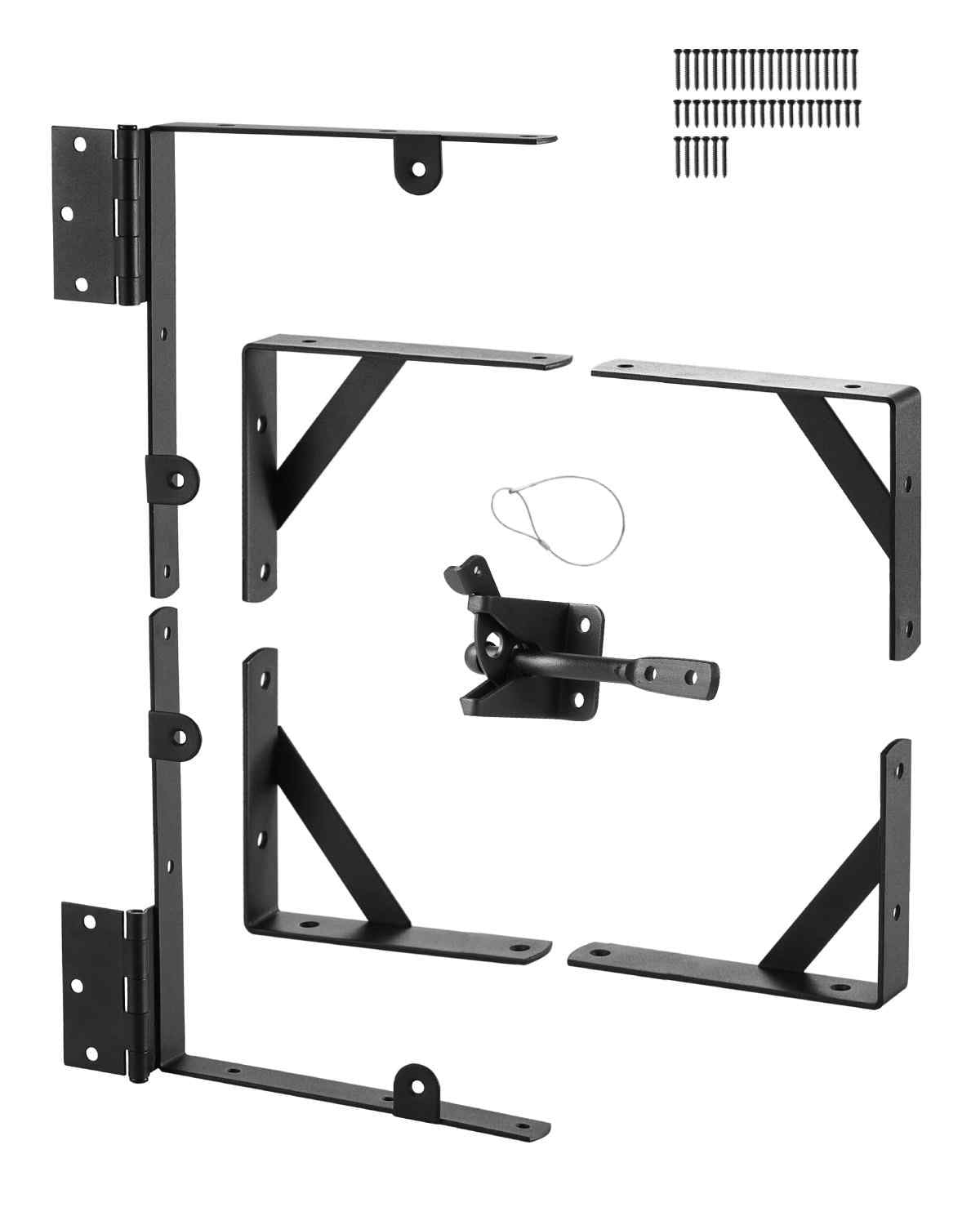 Gate Corner Brace Bracket, Anti Sag Gate Frame Hardware Kit, Gate Frame Brace Bracket with Latch Lock Rope, Latch Lock, for Shed Doors, Corral Gates, Driveway Gates, Wood Windows, Iron, Black