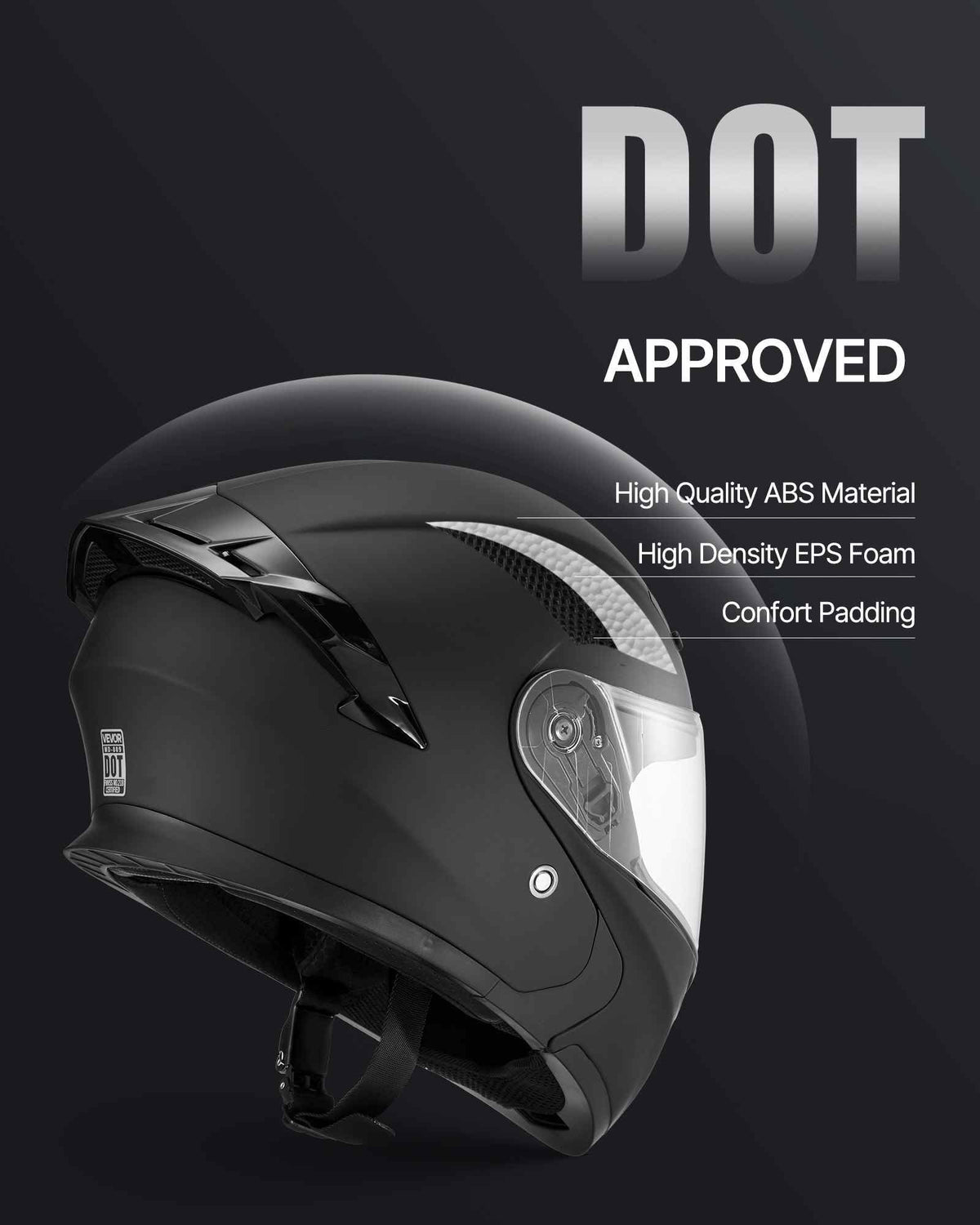 Motorcycle Helmet, Modular, Adult Motocross Dirt Bike Helmet with Large Clear Visor, Comfortable Motorbike Racing Street with Detachable Liner for Men & Women, DOT Approved, (Matte Black, M)