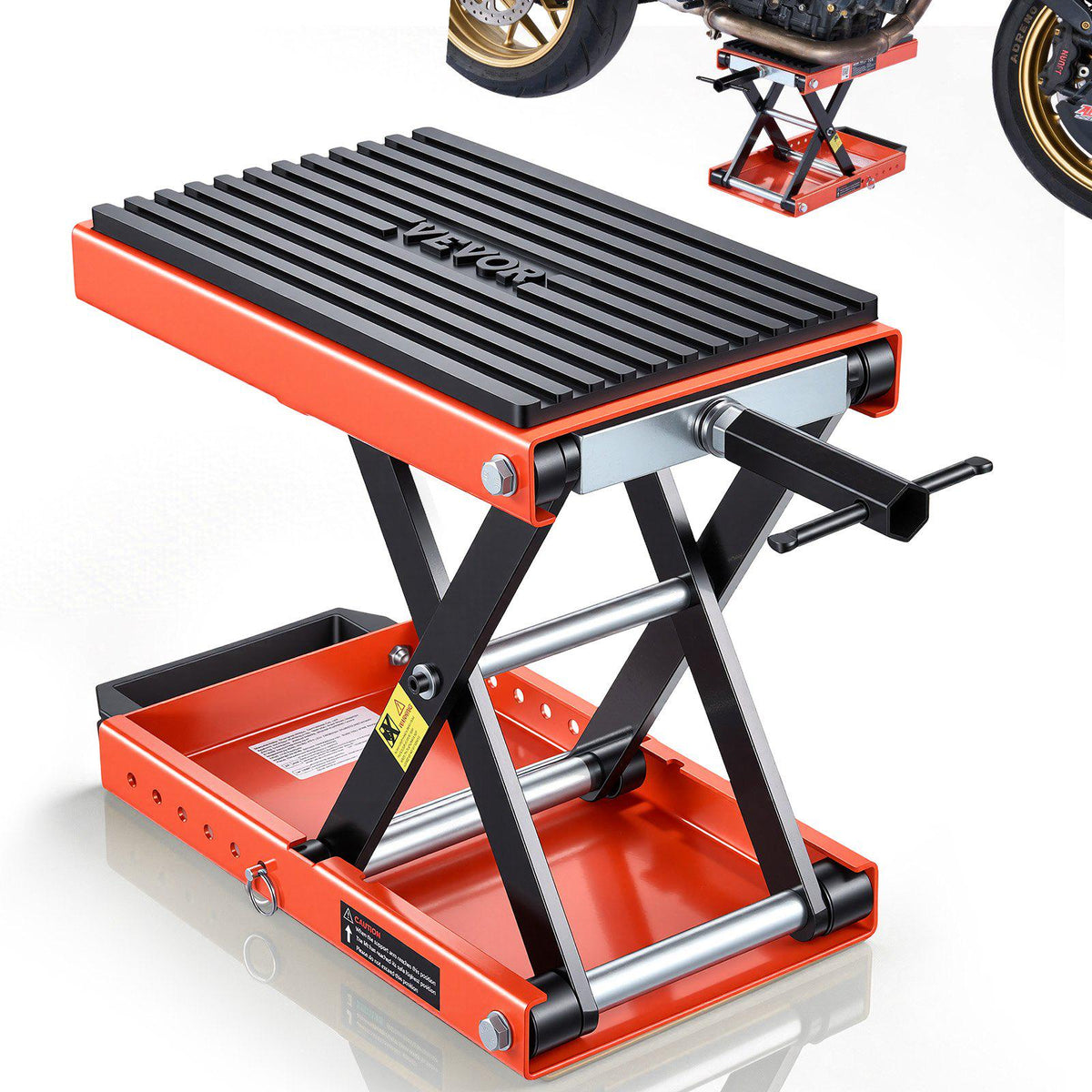 Motorcycle Lift, 1500 lbs Motorcycle Scissor Lift Jack with Wide Deck & Lock Pin, 4.13"-13.77" Center Hoist Crank Stand, Steel Scissor Jack for Street Bikes, Cruiser Bikes, Touring Motorcycles