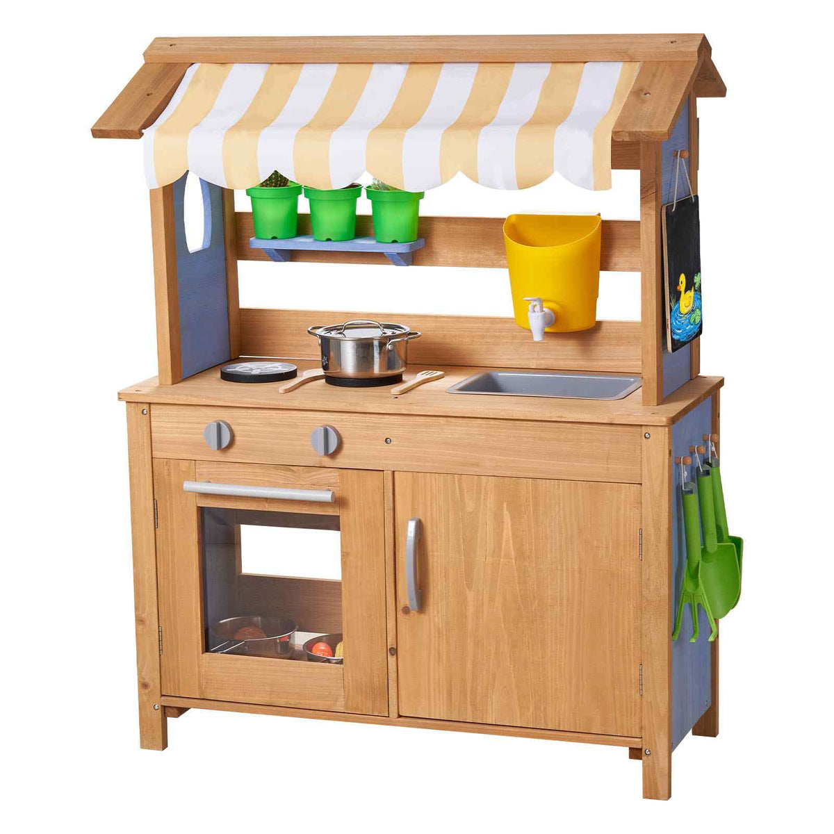Mud Kitchen, Outdoor Mud Kitchen for Kids, Wood Outdoor Play Kitchens with Spoons, Sink, Tank, Sunshade Canopy, Shovels, Cookware Pots and Accessories, Wooden Play Kitchens for Home, Lawn