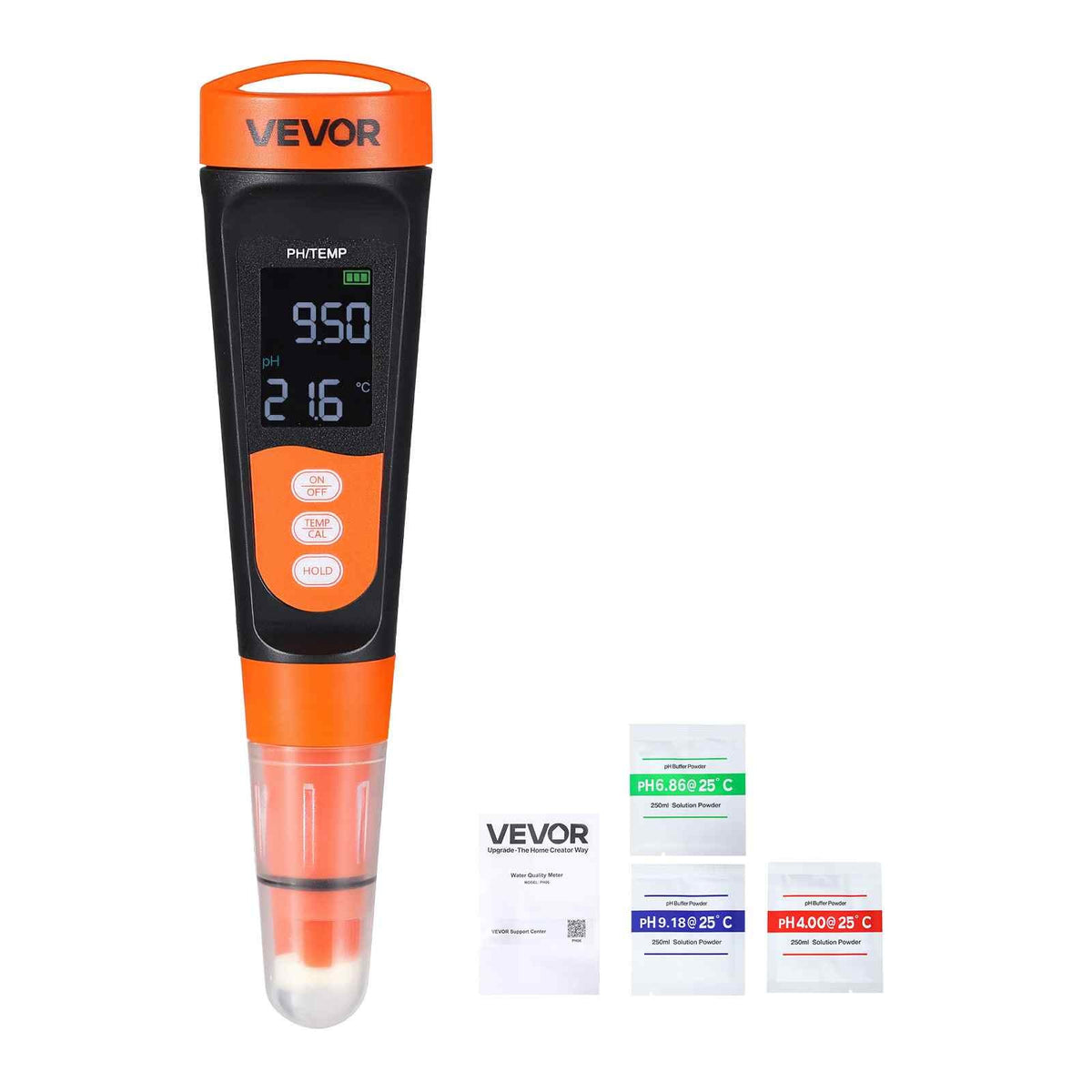 pH Meter, 0-14 pH Range, IP68 Waterproof Probe, Pocket Tester Kit with Calibration Powder Packets, VA Display Screen, for Drinking Water, Hydroponics, and Aquarium Water Quality Testing