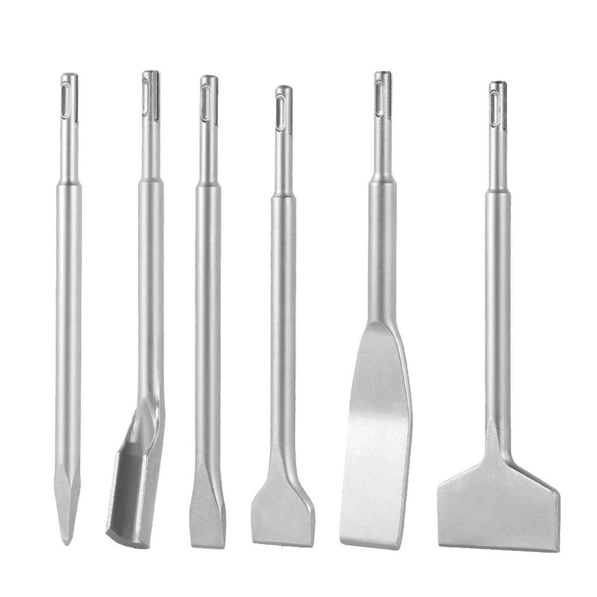 SDS Plus Chisel Set, 6pcs SDS Plus Rotary Hammer Drill Attachments, Includes Point, Flat, & U-Groove Chisels, Heat Treated 40Cr Alloy Steel, Sharp Edge for Demolition, Concrete and Brick