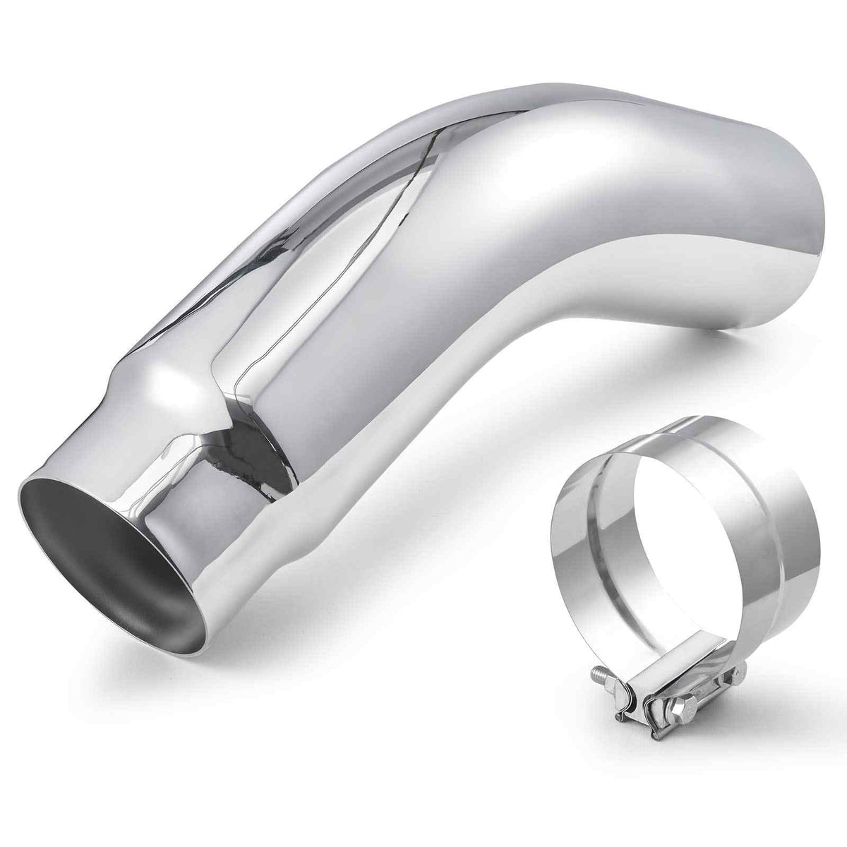 Elbow Exhaust Tip, 5 Inch Inlet, 6 Inch Outlet, 23 in Overall Length, Chrome Turn Down Exhaust Tip with Clamp for Truck, Sedan, Sports Car, SUV, Chrome Structure for High Temperature Resistance