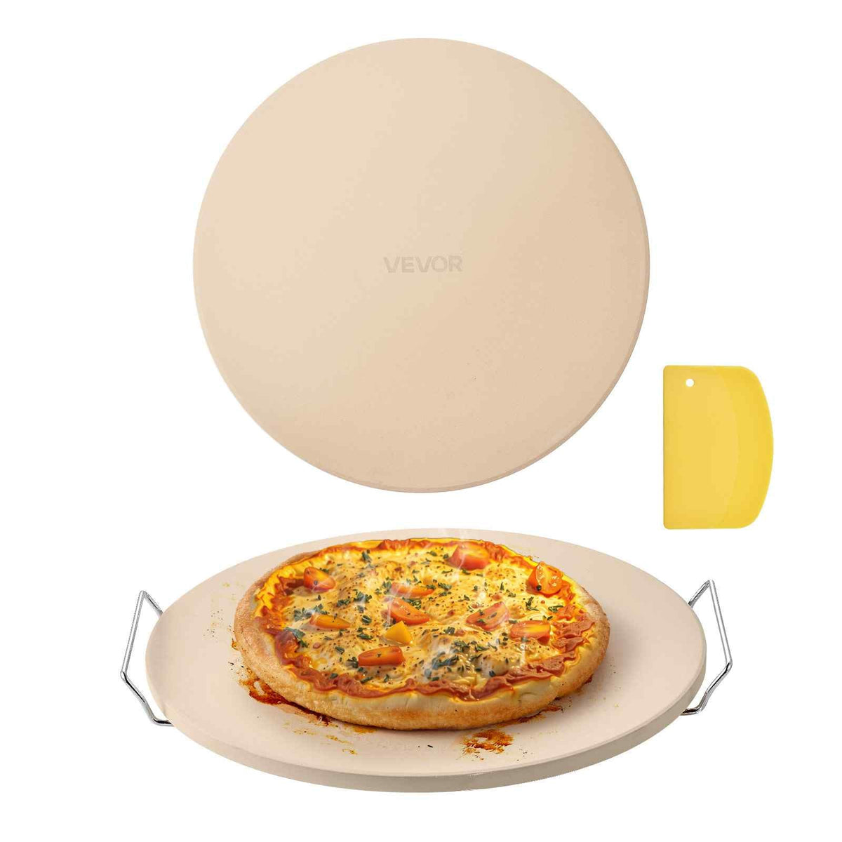 Pizza Stone, 16 in Round Pizza Stone, 0.67" Thick Extra Large Baking-Stone with Rack Stand, 1450℉ Heat-Resistant Cooking Stones, for Kitchen Oven, Baking Pizzas, BBQ Grill