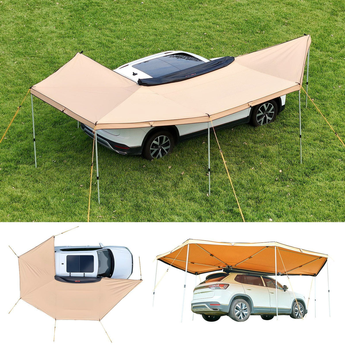 270 Degree Awning, 133 sq.ft Passenger Side Vehicle Awning, Waterproof UV50+ Car Side Awnings with Carry Bag, All-Weather Free-Standing Overland Awnings Car Shelter for SUV Van Truck Camping