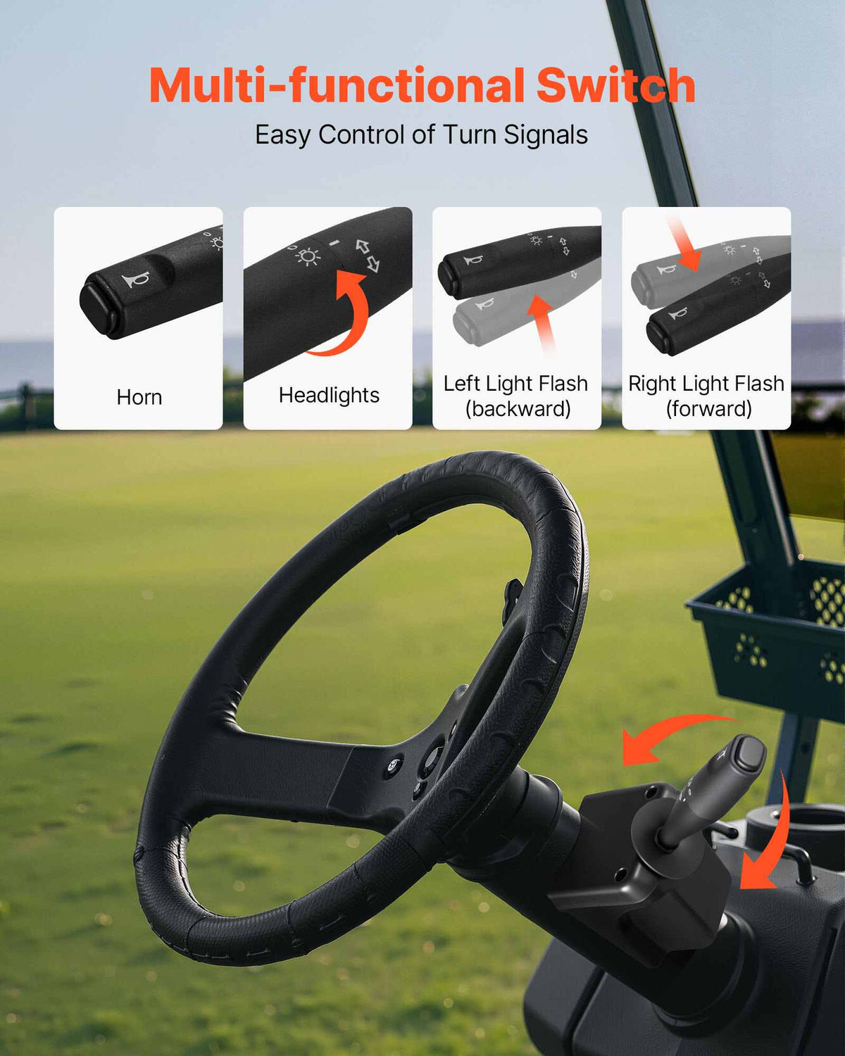 Golf Cart Light Kit, 12 Volt, Street Legal LED Headlight and Taillight Kit with Wiring Harness, Turn Signals, Hazard Light, Switch Horn, Brake Pad, Zip Ties, ABS Housing, for Club Car DS 1993-Up