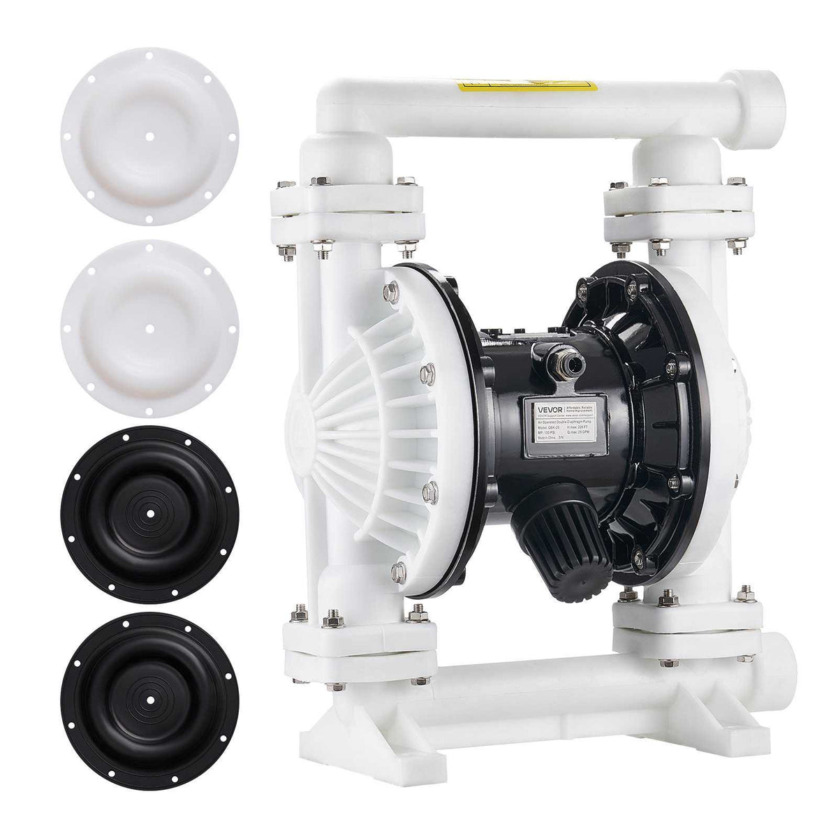 Air Operated Double Diaphragm Pump, 25 GPM, 1 inch Inlet & Outlet Pneumatic Waste Oil Transfer Pump, Max 100 PSI, Polypropylene Body, Air-Operated for Diesel, Grease, Kerosene, Gasoline & Oil