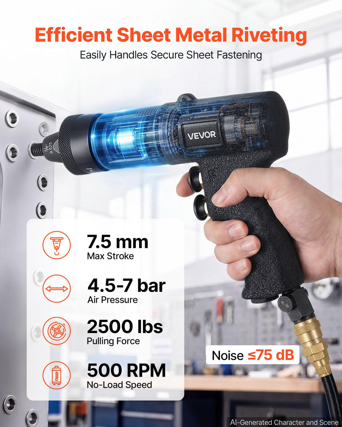 Pneumatic Rivet Nut Gun Kit with 1/4" 5/16" 10/24" 3/8" Gun Heads, 20PCS Mandrels, 2500LBS Force, Forward & Reverse Switch, Air Rivet Nut Tool for Auto, Construction, Industrial Manufacturing