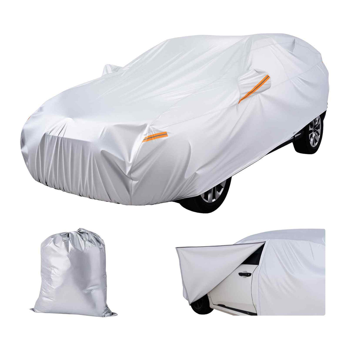 Car Cover, Car Cover Waterproof for Toyota Camry Mid Size Sedan, Custom-fit All Weather Sun Rain Wind Frost Dust Snow Protection Full Exterior Covers with Door Zipper and Cotton Lining, Silver