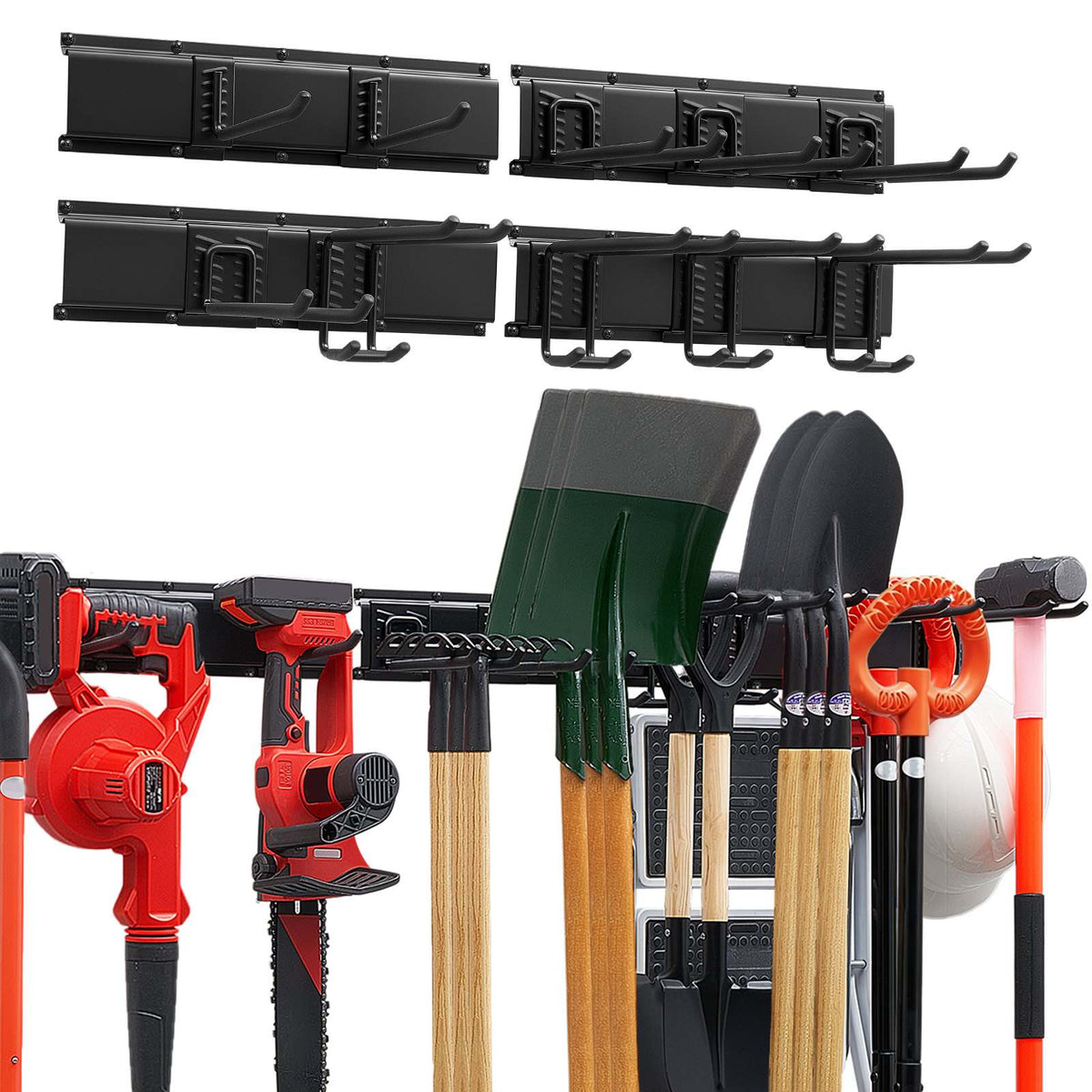 Garage Tool Organizer 66 Inch 800 lbs Wall Mount Garden Tool Rack, Heavy Duty Garage Hanging Storage Rack Organization with 4 Rails and 10 Adjustable Hooks, for Yard Tools, Shovel, Rake, Shed