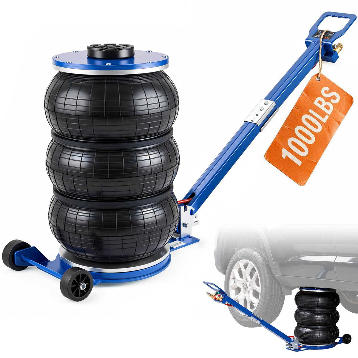 Air Jack, 5 Ton/11000 lbs Triple Bag Air Jack, Airbag Jack with Six Steel Pipes, Lift up to 18.5 inch/470 mm, 3-5 s Fast Lifting Pneumatic Jack, with Adjustable Handle for Car, Garage, Repair