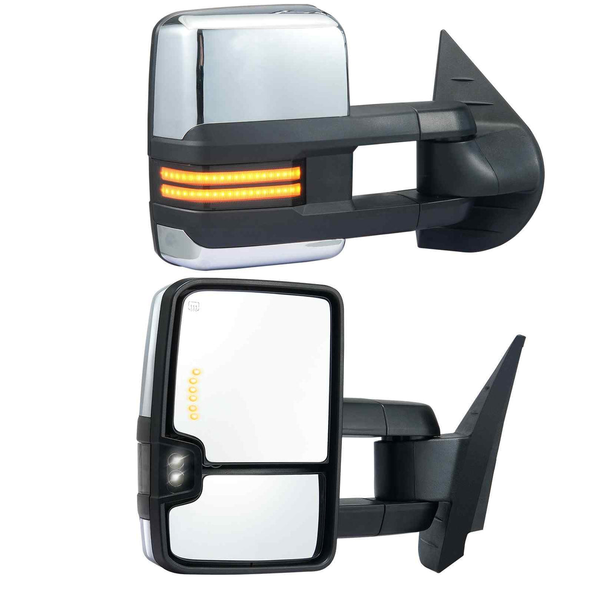 Towing Mirrors, Left & Right Pair Set for Chevrolet Silverado (2007-2014)/GMC/Cadillac, Power Heated Tow Mirror with Signal Light, Manual Controlling Telescoping Folding, Heating Defrost, Silver