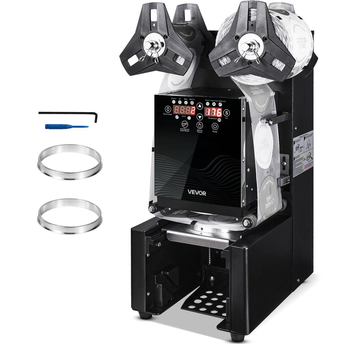 Fully Automatic Cup Sealing Machine, 500-650 Cups/H, Cup Sealer Machine for 190 mm Tall & 90/95 mm Cup, Electric Tea Sealer with Digital Control LCD Panel for Bubble Milk Tea Coffee, Black