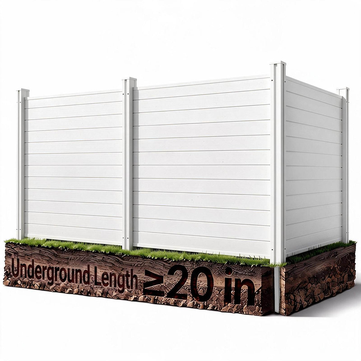 3 Panels Outdoor Privacy Screen, 50 x 50 in Air Conditioner Fence with 27.6 in Ground Stakes, Pool Equipment Enclosure, Horizontal Vinyl Privacy Fence, Ideal for Trash Can and A/C Units, White