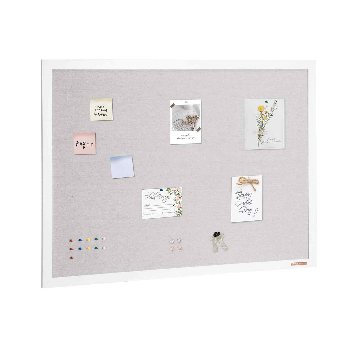 48"x36" White Cork Board with Linen Surface – Stylish Wall-Mounted Bulletin Board for Home, School, Office – Elegant & Functional Noticeboard