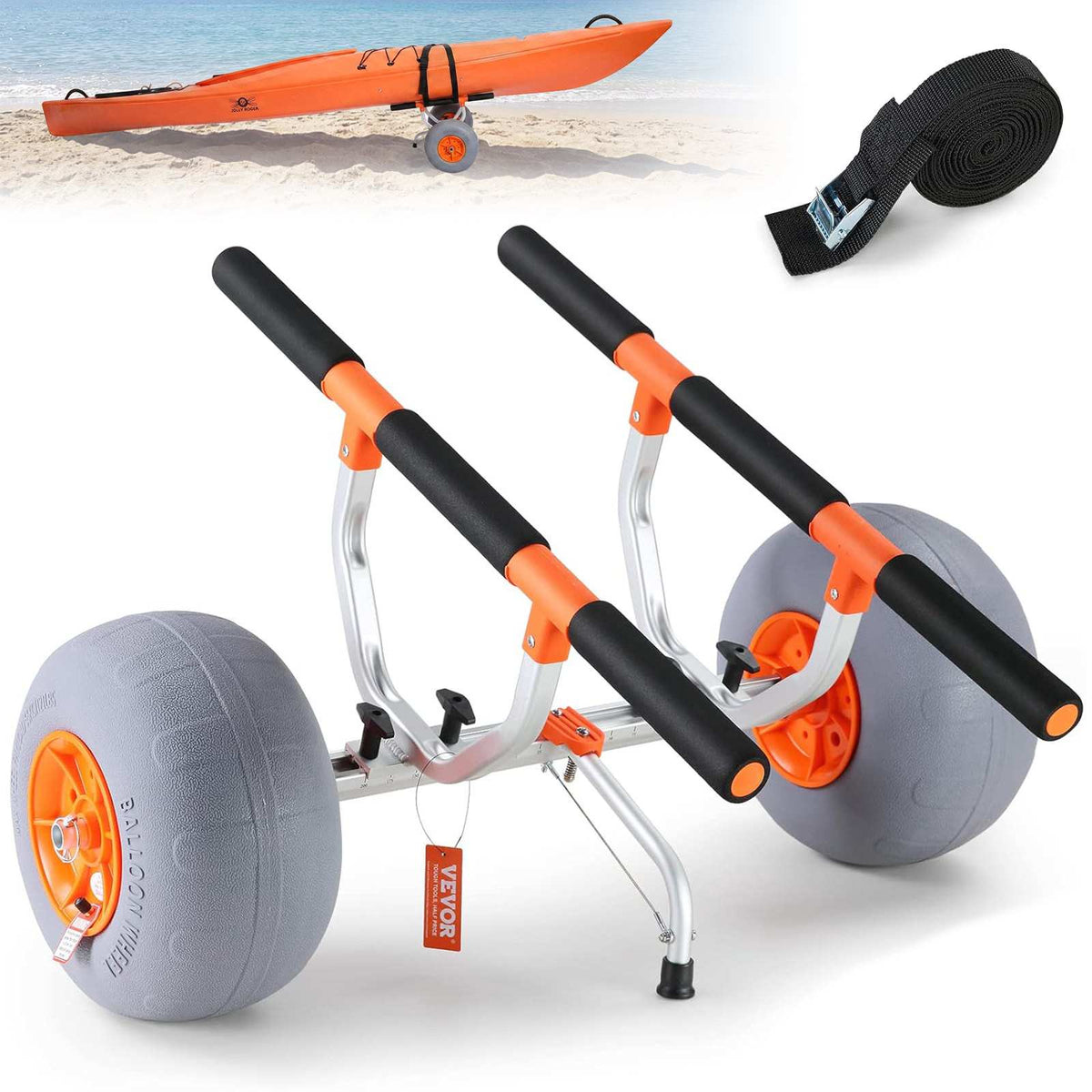 Heavy Duty Kayak Cart, Foldable Canoe Trolley Cart with 12'' Tires, Adjustable Width 6.69"-17.32",350 Lb Weight Capacity Kayak Trolley for Kayaks Canoes Paddleboards Float Mats Jon Boats