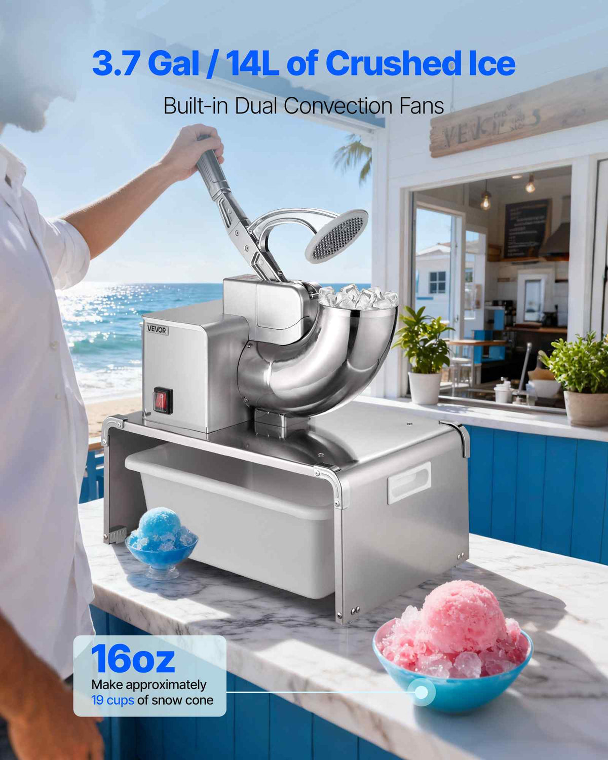 Commercial Ice Shaver Machine, 661 LBS/H Electric Ice Crusher with Replaceable Container, 350W Premium Motor, 4 Blades, Shaved Snow Cone Machine Ice Maker for Dessert Shop Bar Party, Silver