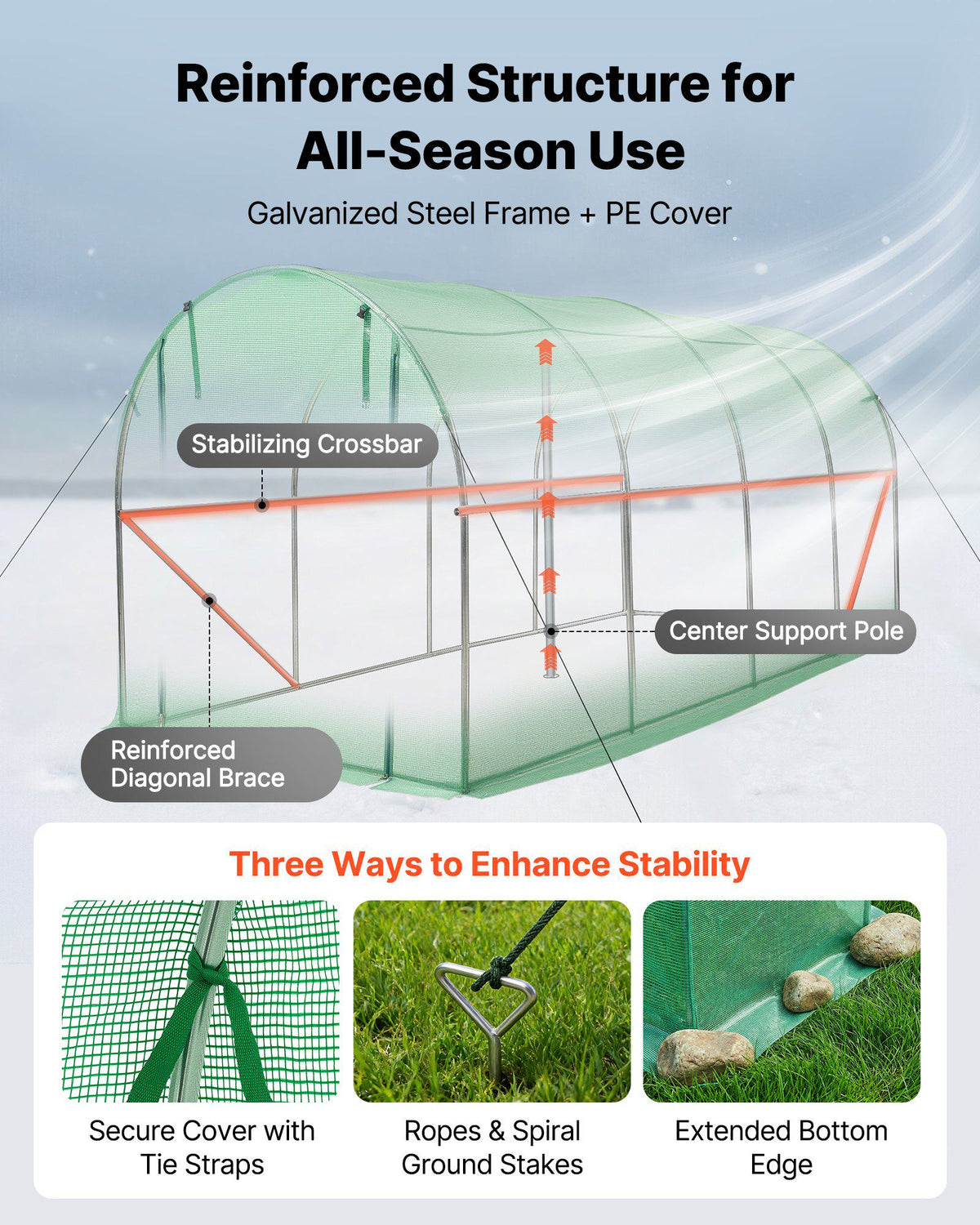 Walk-in Tunnel Greenhouse, 15 x 7 x 7 ft Hoop House Greenhouse Tunnel with Watering System, Plant Hot House with Steel Frame, PE Cover, Roll-Up Zipper Door and 8 Windows for Outdoors, Green