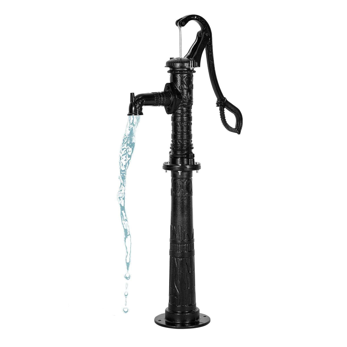 Well Hand Pitcher Pump, 20 ft Max Lift, Antique Cast Iron Manual Hand Water Pump with Heightening Base, NPT 1-1/4 in Connection, Easy Installation, for Outdoor Garden, Pond, Yard, Farm, Black