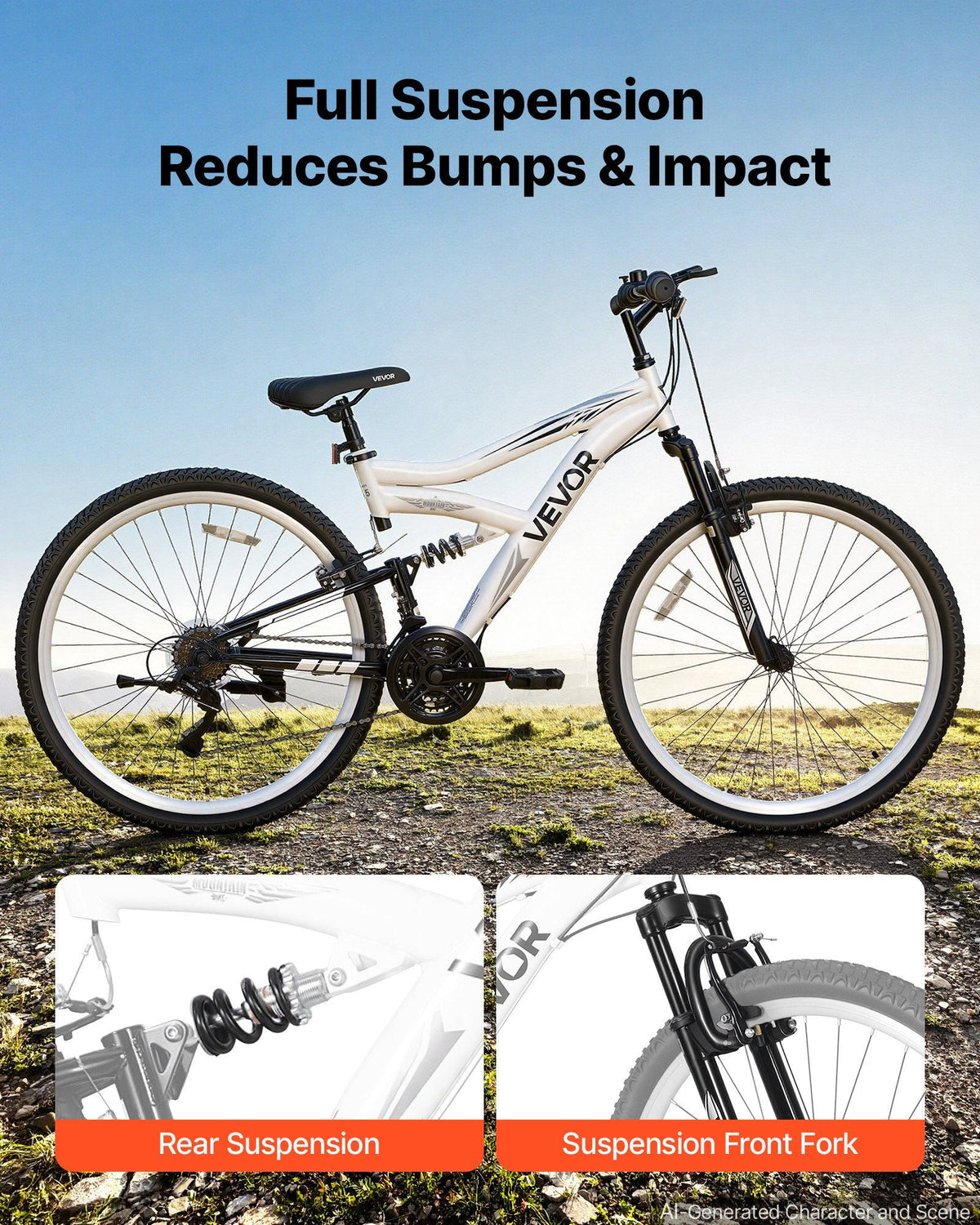 Mountain Bike for Men and Women 27.5 in Outdoor Bicycle 18 Speeds, Adult Bikes, Full Suspension, Adjustable Saddle, All-Terrain Tires, High Carbon Steel Frame, Dual Brakes, Pre-Assembled