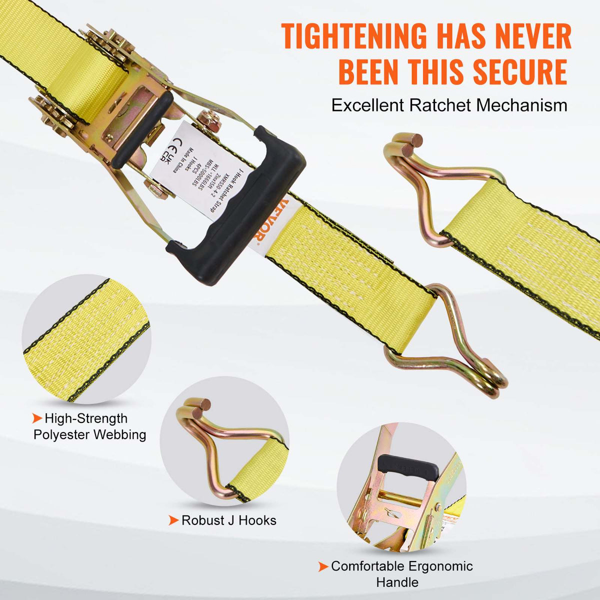 Ratchet Tie Down Straps (4PK), 5000 lb Break Strength, Double J Hook Includes 4 Premium 2" x 15' Rachet Tie Downs with Padded Handles, for Moving Securing Cargo, Appliances, Lawn Equipment