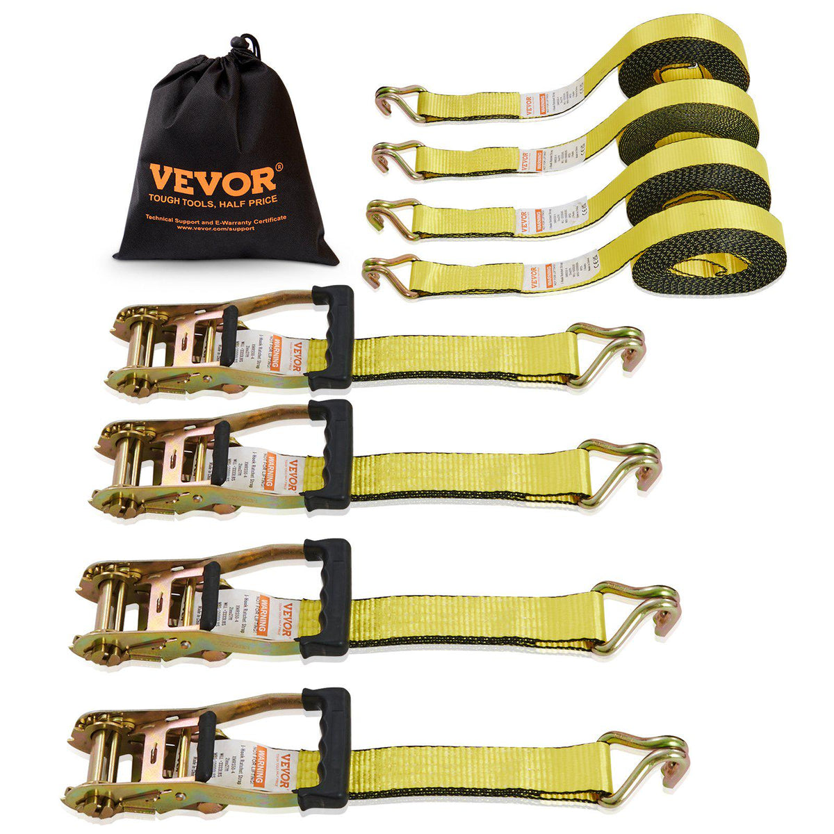 Ratchet Tie Down Straps (4PK), 10000 lb Break Strength, Double J Hook Includes 4 Premium 2" x 27' Rachet Tie Downs with Padded Handles, for Moving Securing Cargo, Appliances, Lawn Equipment