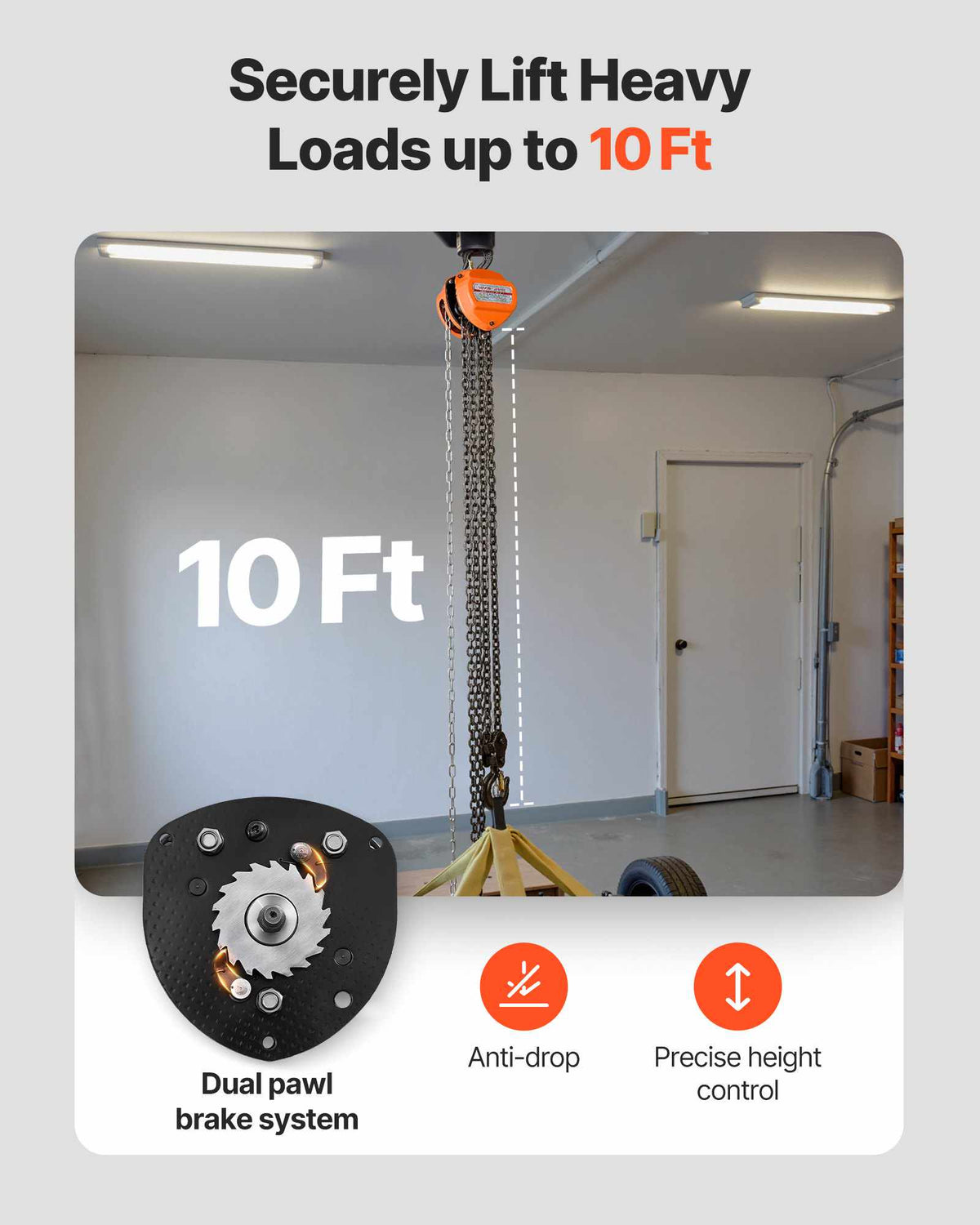 Hand Chain Hoist, 3 Ton 6600 lbs Capacity, Manual Chain Block with Upgrade G80 Galvanized Chain, 10 ft Lifting Height, Heavy Duty Pulley Hoist for Garage Warehouse Automotive Machinery, Orange