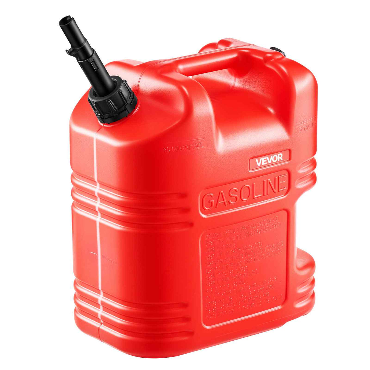 Fuel Container, 5 Gallon, Gas Tank with Spout & Clear Scale, 15 L/min Max Flow Rate, Secure & Leak-proof, Portable Flat Fluid Container for Most Cars Motorcycle ATV UTV, Red, 1 Pack
