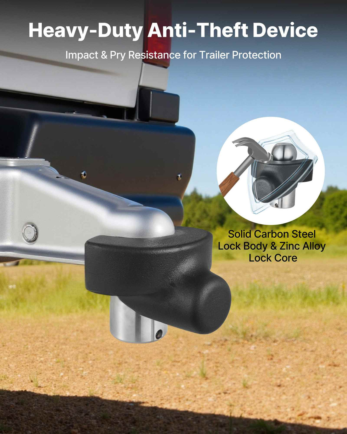 Trailer Hitch Lock, Compatible with 2-5/16 in Couplers, Heavy-Duty Anti-Theft Trailer Ball Lock with 3 Keys, Prying-Resistant & Impact-Resistant, Fits for RVs, Boats, Off-Road Vehicles, Trailers