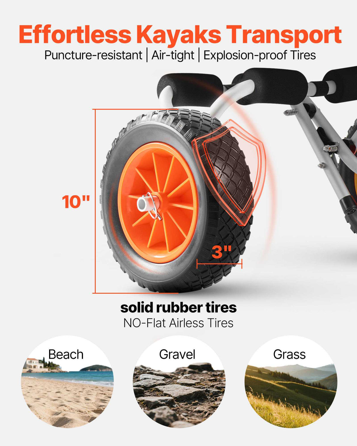 Kayak Cart, 200 lbs Load Capacity, Foldable Kayak Trolley with 10-inch Solid Rubber Tires & 1 Ratchet Strap, Paddle Board Trolley for Carrying Kayaks, Canoes, Paddleboards, Float Mats, Jon Boats