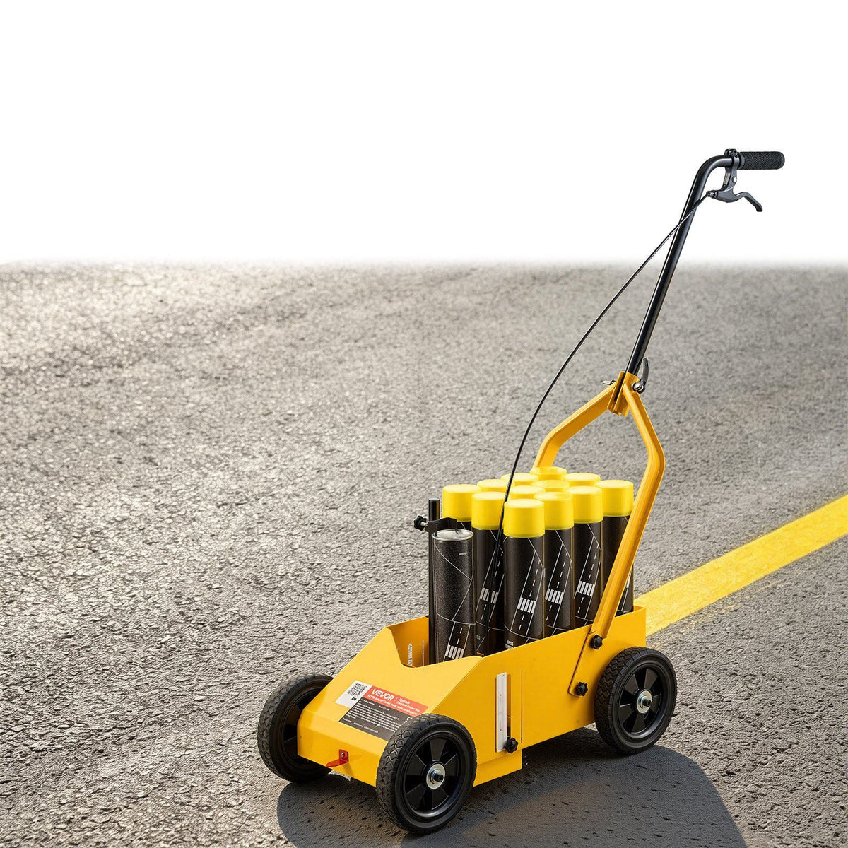 Striping Line Marking Machine 12-Can Capacity Yellow with 4 Wheels, Parking Lot Striping Machine, 2 to 4 in Adjustable Line Width, Heavy Duty, Fast and Accurate Marking, with Adapter Nozzle