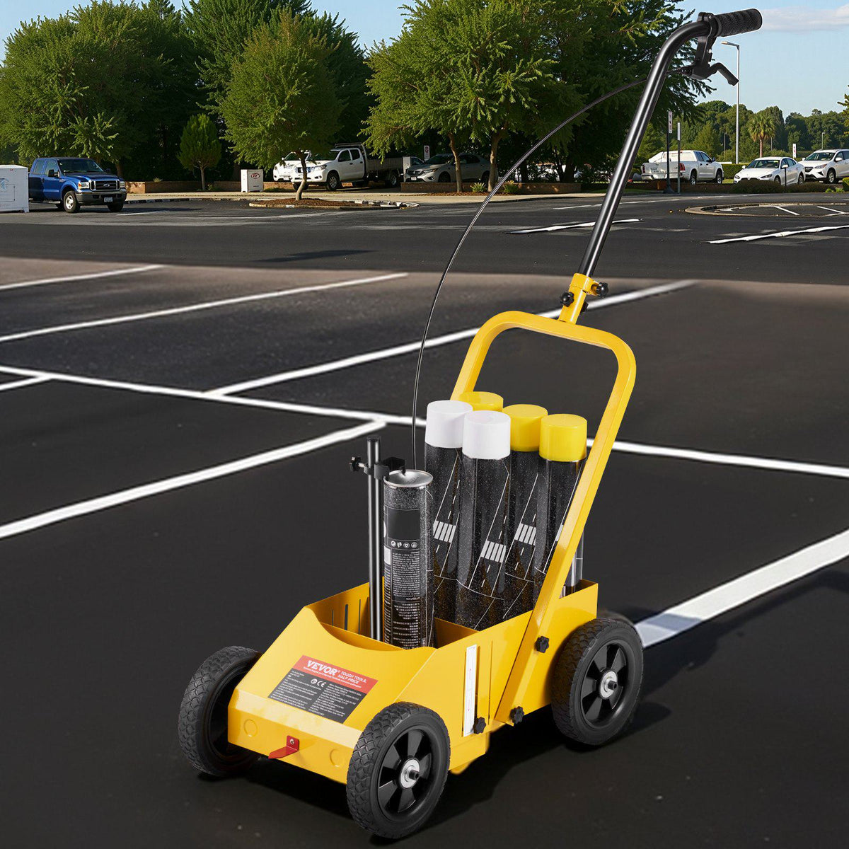 Striping Line Marking Machine, 24 x 13 x 35.4 inch, 4-Wheel, Heavy Duty Striping Line Machine with 2-4 inch Adjustable Width, Make Clear Edge Line for Roads, Parking Lots, Sports Field, Yellow