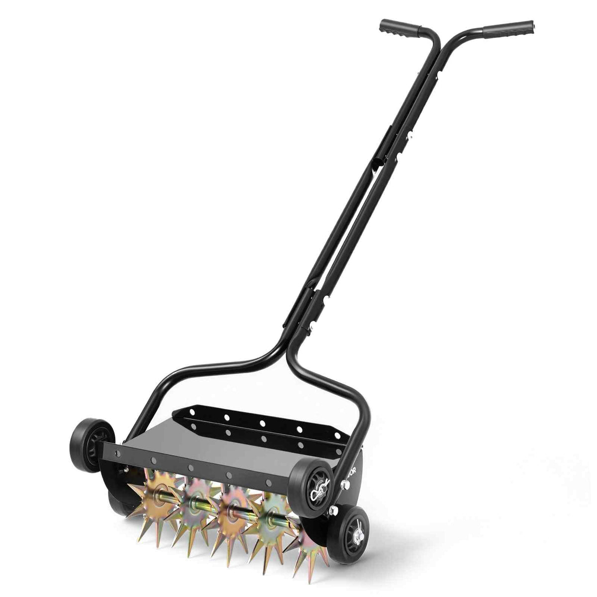 Lawn Aerator, 18 in Manual Push Spike Aerator with 4 Wheels & Handle, Heavy Duty Grass Aerators, Supports 40 lbs Added Weight, Rolling Lawn Aeration Tool for Garden Yard Aeration Soil Health